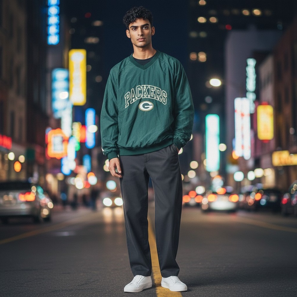 Vintage NFL Gameday Logo 7 Green Bay Packers Men's L Pullover 100% Nylon
